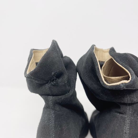 Nine West 6 Black Kaceyx5 Suede Leather Peep Toe Ruched Booties Block Heel - Picture 10 of 14